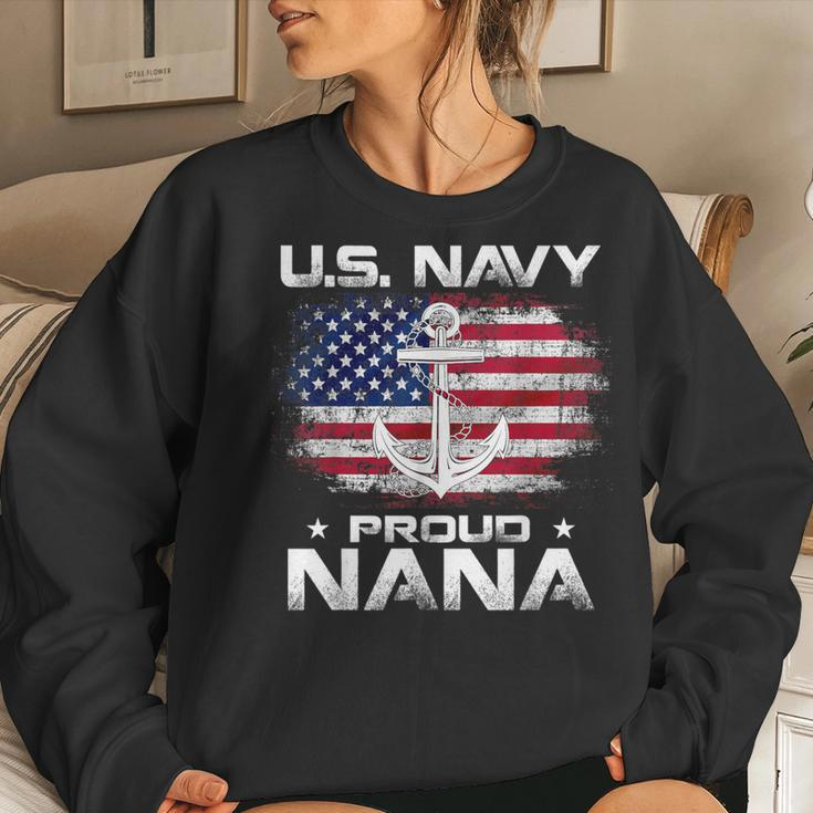 Us Navy Proud Nana With American Flag Veteran Women Sweatshirt Gifts for Her