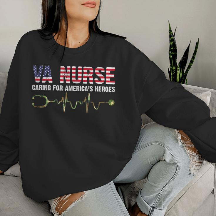 Va Nurse Caring For American's Heroes Veteran Day Usa Flag Women Sweatshirt Gifts for Her
