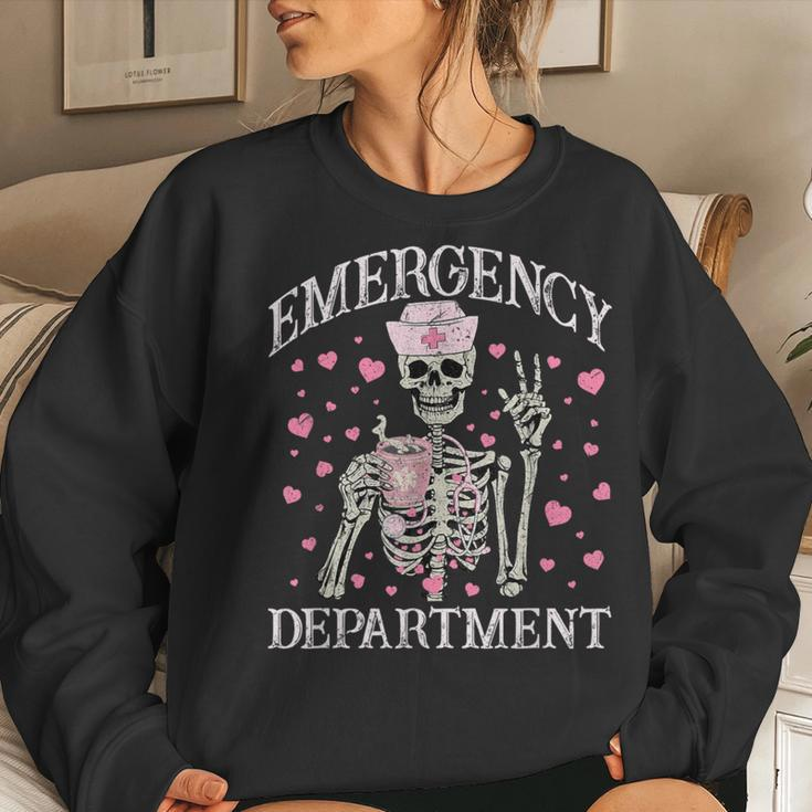 Valentine Er Nurse Emergency Department Room Skeleton Nurse Women Sweatshirt Gifts for Her