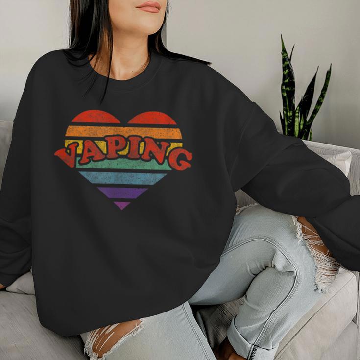 Vaping Retro Rainbow Heart 80S Whimsy Lgbtq Pride Women Sweatshirt Gifts for Her