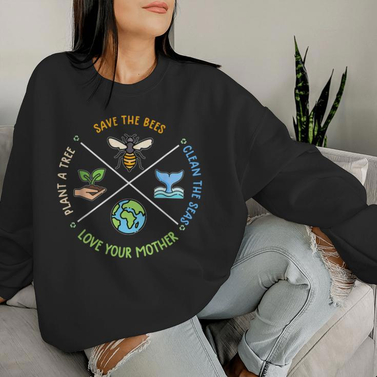 Vintage Earth Day Save Bees Plant More Trees Environment Women Sweatshirt Gifts for Her