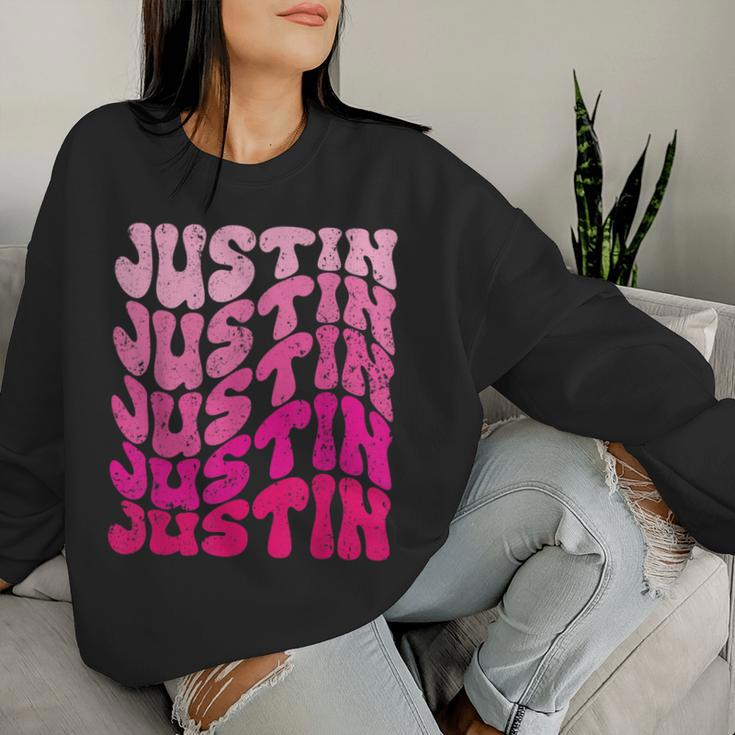 Vintage Justin Personalized Name I Love Justin Groovy Women Sweatshirt Gifts for Her