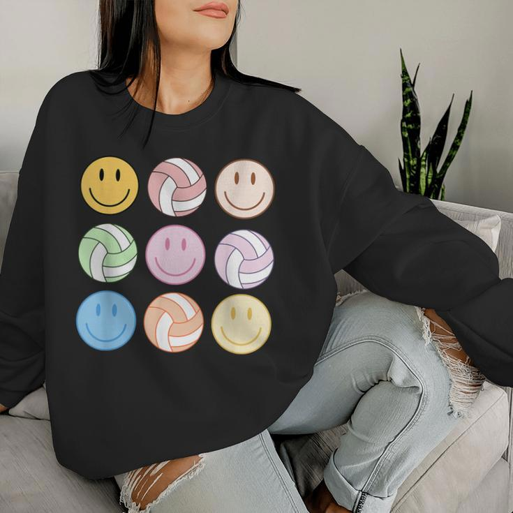 Volleyball Vibes Smile Face Hippie Volleyball Girls Women Sweatshirt Gifts for Her