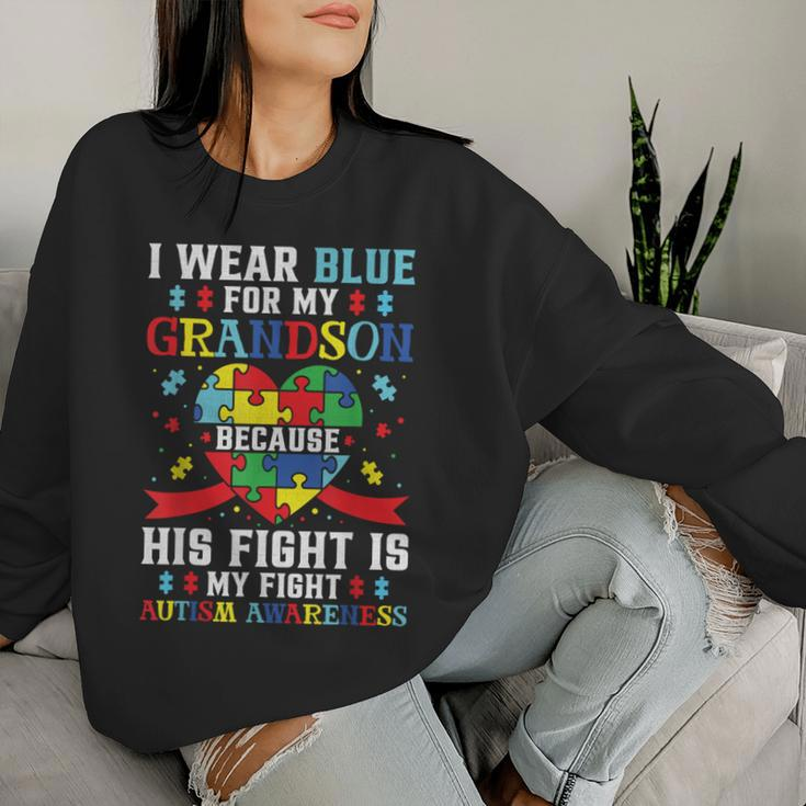 I Wear Blue For My Grandson Autism Awareness Grandma Grandpa Women Sweatshirt Gifts for Her