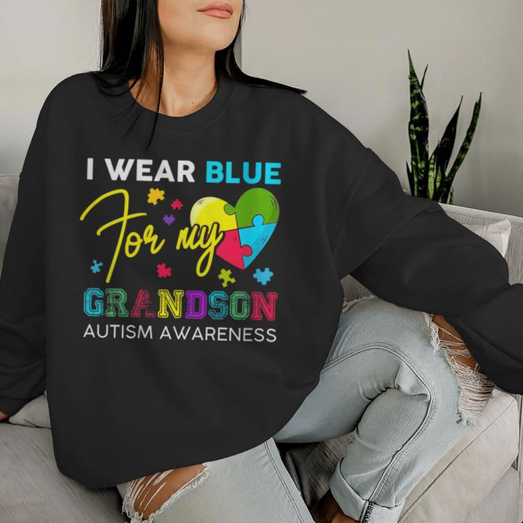 I Wear Blue For My Grandson Autism Awareness Grandma Grandpa Women Sweatshirt Gifts for Her