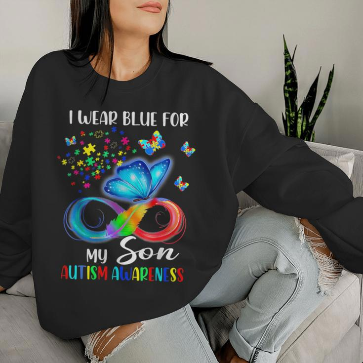 I Wear Blue For My Son Autism Awareness Mom Dad Women Sweatshirt Gifts for Her
