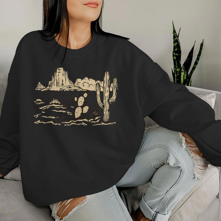 Western Desert Vintage Cactus Graphic Cowgirl Casual Women Sweatshirt Gifts for Her