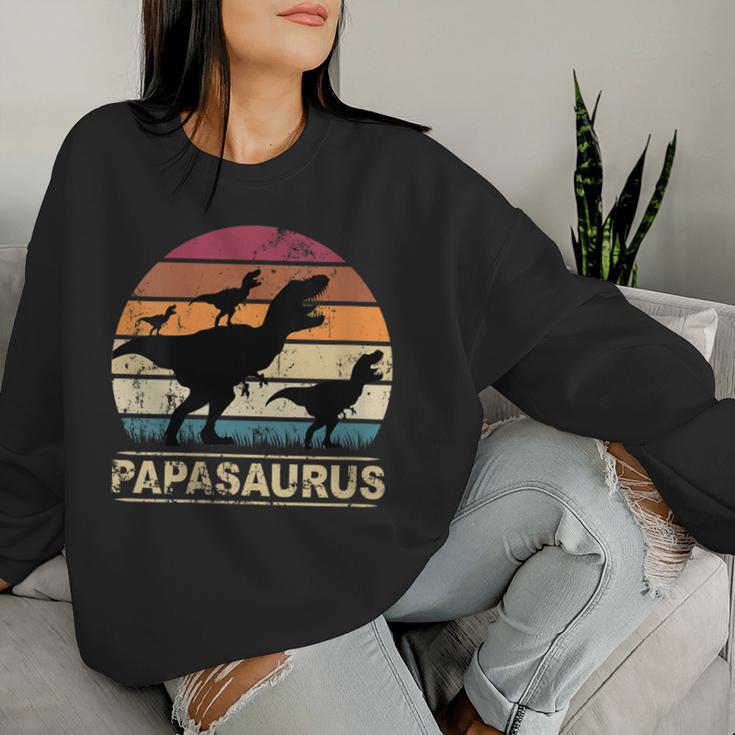 Women's Papasaurus Dinosaur Papaon Drei Kinder Dino Treble With-Neck Sweatshirt Frauen Geschenke für Sie