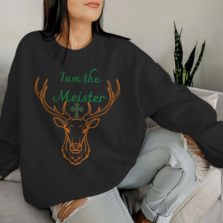 Women's With-Neck Ich Bin Der Meister Jaegermeister Papa Mama Deer Sweatshirt Frauen Geschenke für Sie