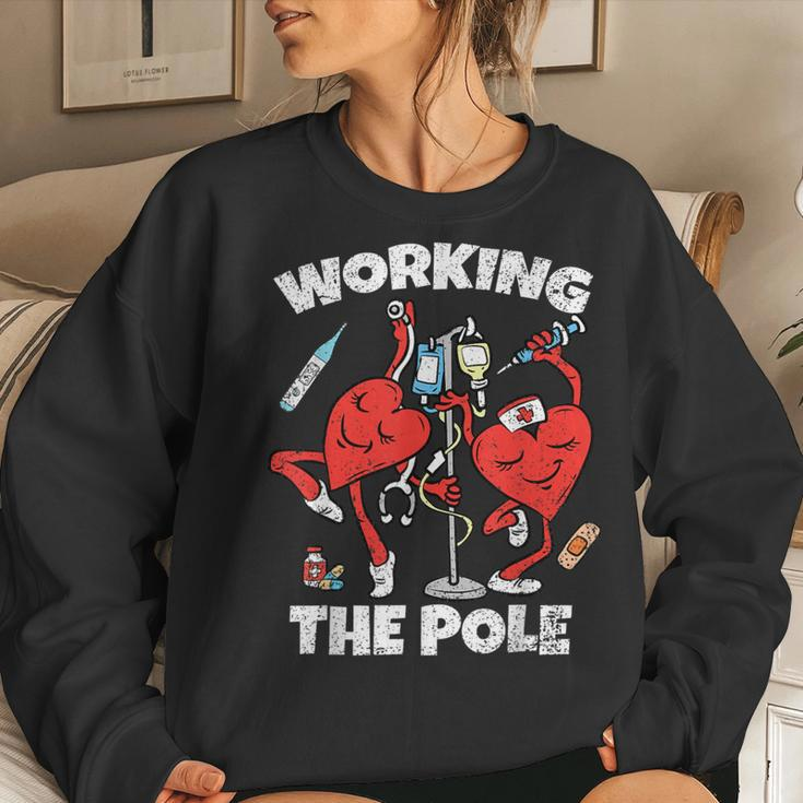 Working The Pole Valentines Day Nurse Wife Rn Women Sweatshirt Gifts for Her