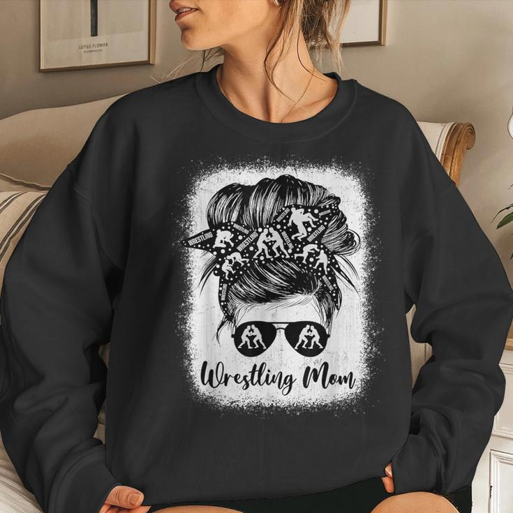 Wrestling Mom Messy Bun Wrestle Wrestler Mother's Day Women Sweatshirt Gifts for Her