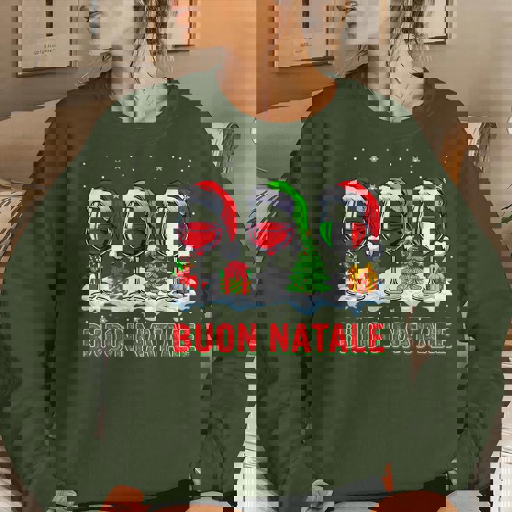 Buon Natale Merry Christmas Italian Three Santa Wine Glasses Women Sweatshirt Gifts for Her