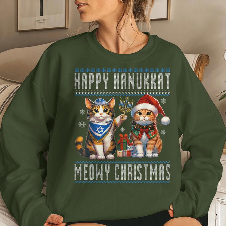 Cat Merry Christmas Happy Hanukkah Jewish Christian Women Sweatshirt Gifts for Her