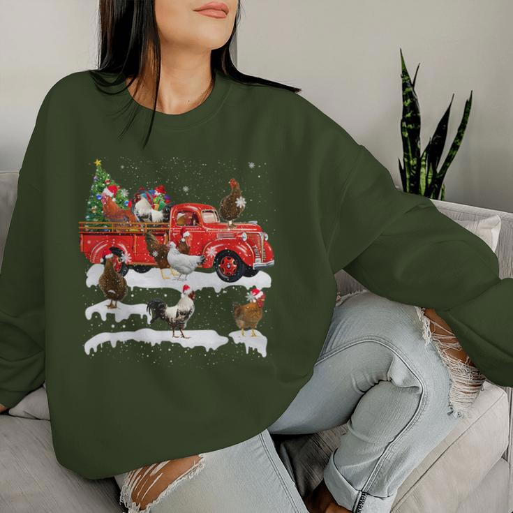 Chicken Riding Red Truck Merry Christmas Farmer X-Mas Ugly Women Sweatshirt Gifts for Her