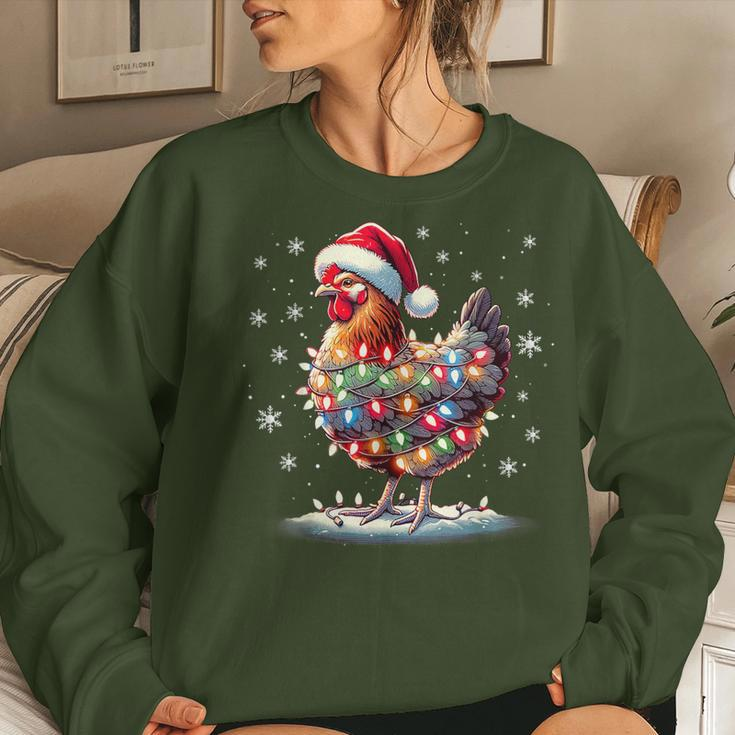 Chicken Santa Christmas Light Xmas Chicken Pajamas Women Sweatshirt Gifts for Her