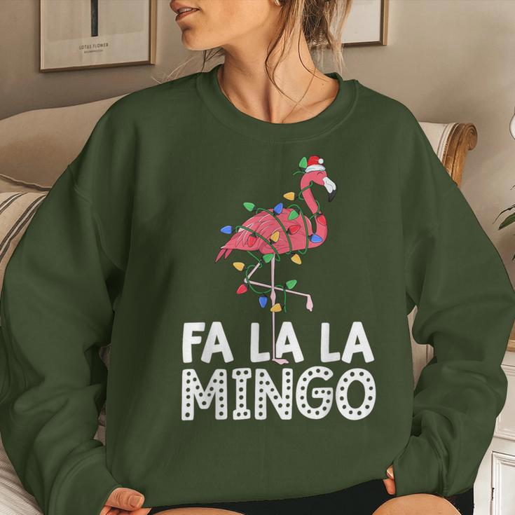 Fa La La Mingo Flamingo Christmas Tree Lights Tropical Xmas Women Sweatshirt Gifts for Her