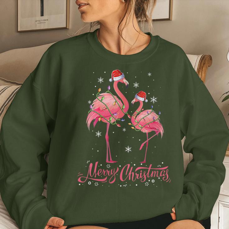 Flamingo Santa Light Christmas Sweater Flamingo Christmas Women Sweatshirt Gifts for Her