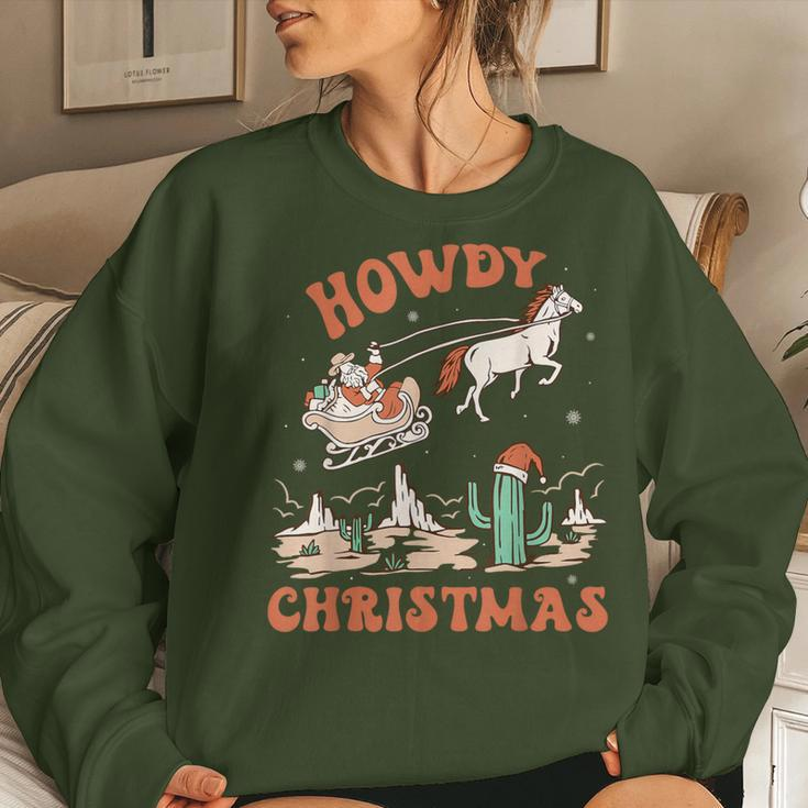 Howdy Christmas Vintage Rodeo Cowboy Santa Western Horse Women Sweatshirt Gifts for Her