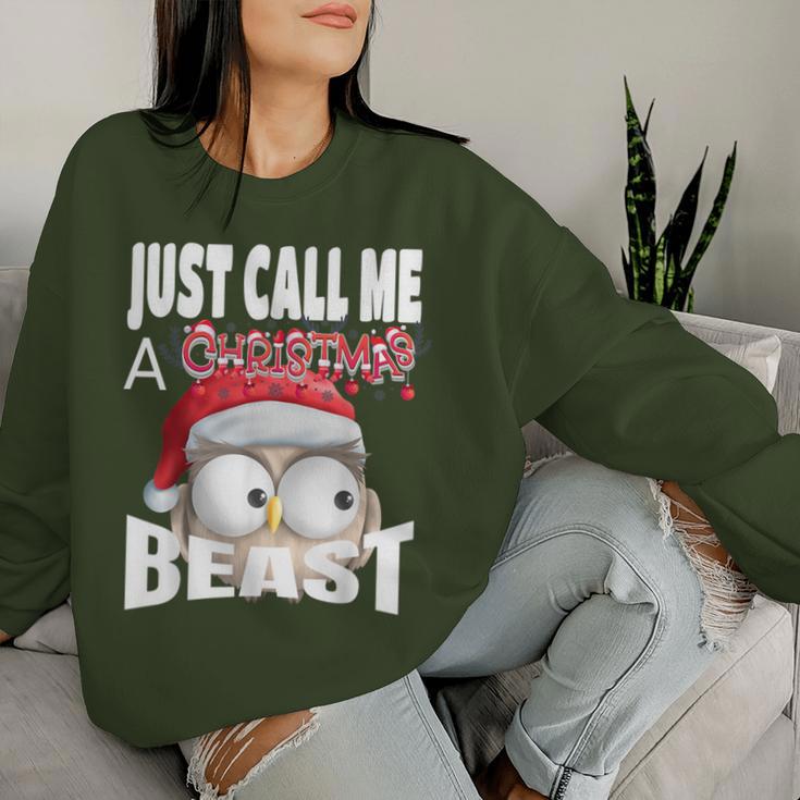 Just Call A Christmas Beast With Cute Little Owl N Santa Hat Women Sweatshirt Gifts for Her