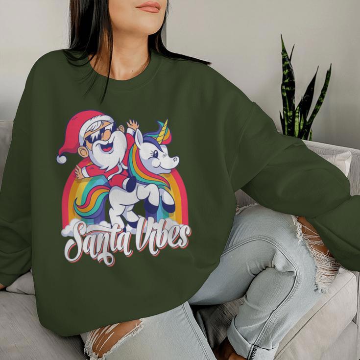 Magical Rainbow Cute Santa Riding Unicorn Summer Christmas Women Sweatshirt Gifts for Her