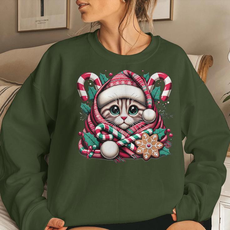 Merry Christmas Cat Santa For Cat Mom Christmas Cat Women Sweatshirt Gifts for Her