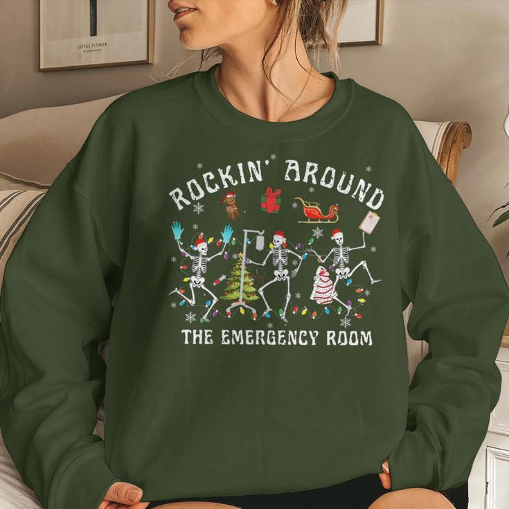 Merry Christmas Rocking Around Emergency Room Skeleton Nurse Women Sweatshirt Gifts for Her
