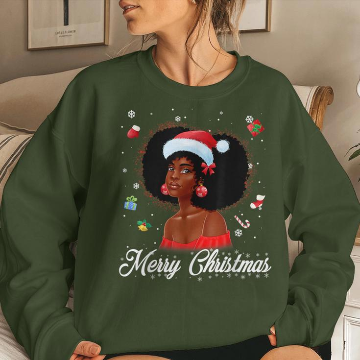 Merry Christmas Santa Black Girl African American Women Women Sweatshirt Gifts for Her