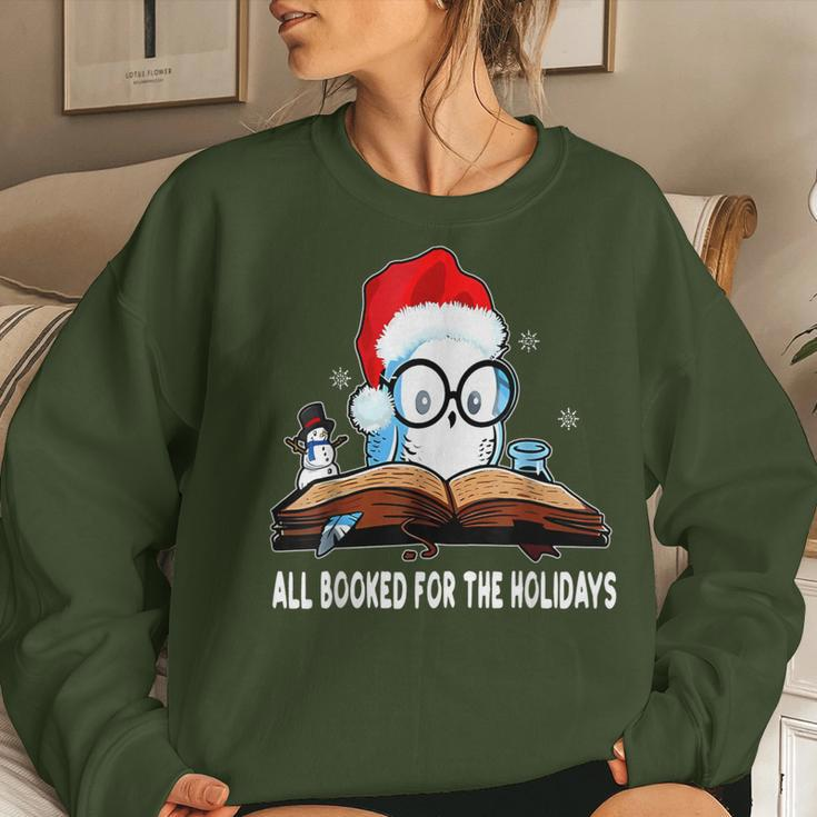 Owl Santa Hat Reading Book All Booked For Holidays Christmas Women Sweatshirt Gifts for Her