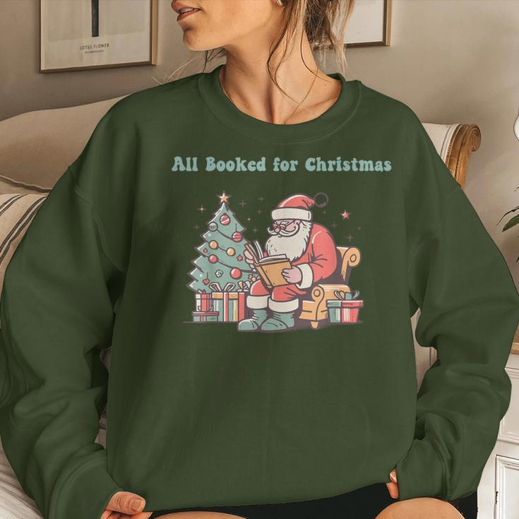 Retro Librarian Teacher Xmas All Booked For Christmas Santa Women Sweatshirt Gifts for Her