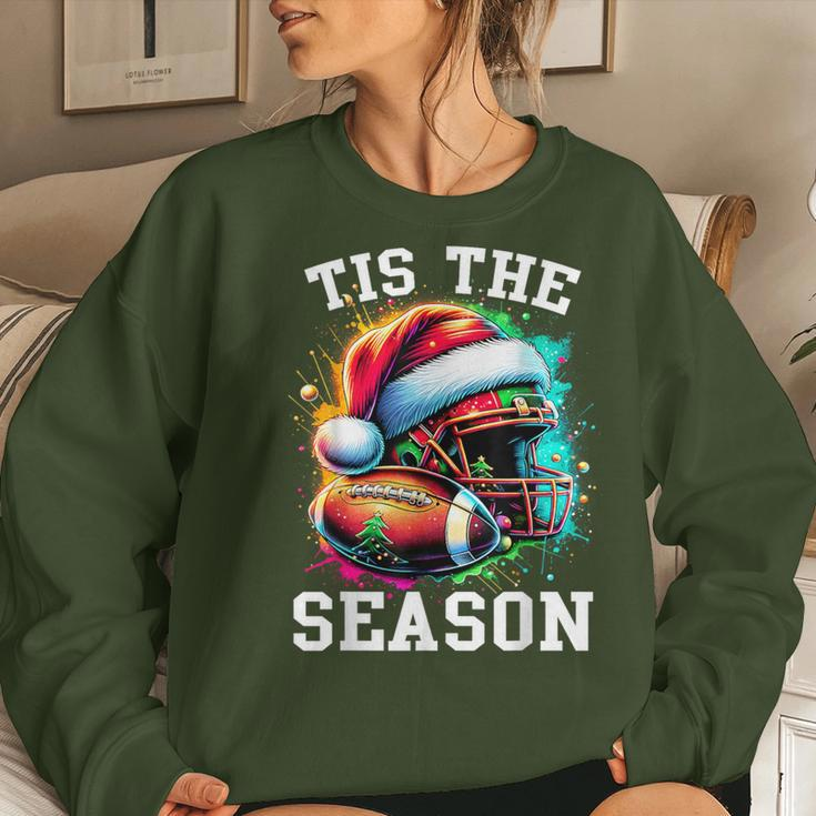 Tis The Season Football Mom Christmas Santa Hat Colorful Women Sweatshirt Gifts for Her