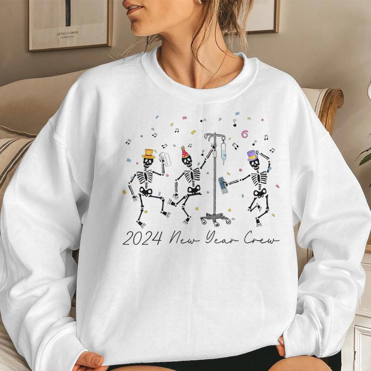 2024 New Year Crew Skeleton Dancing Nurse Icu Er Women Sweatshirt Gifts for Her