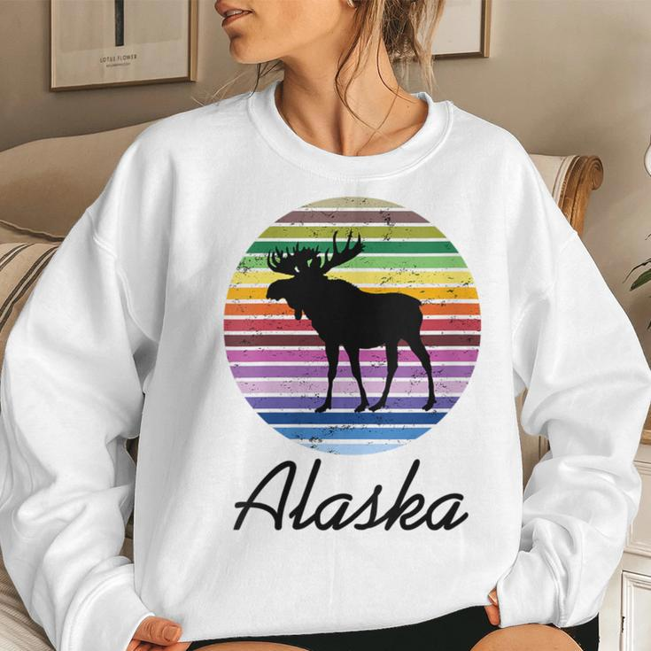 Alaska With Silhouette Of Alaskan Moose Women Sweatshirt Gifts for Her