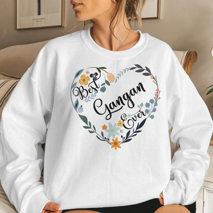Best Gangan Ever Heart Flower Blessed Grandma Mother's Day Women Sweatshirt Gifts for Her