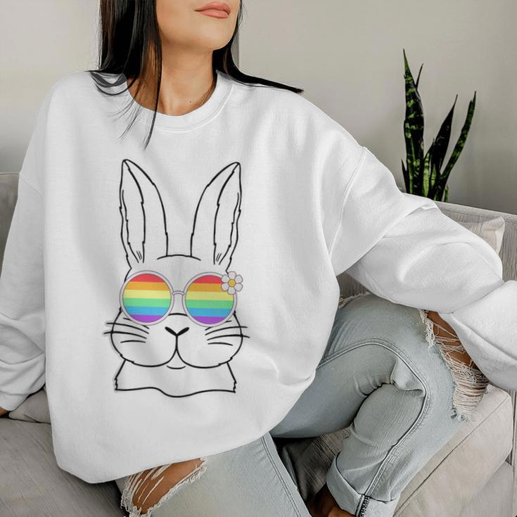 Bunny Gay Pride Lgbtq Bunny Rainbow Sunglasses Happy Easter Women Sweatshirt Gifts for Her