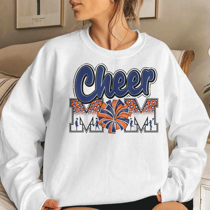 Cheer Mom Navy Orange Leopard Letters Cheer Pom Poms Women Sweatshirt Gifts for Her