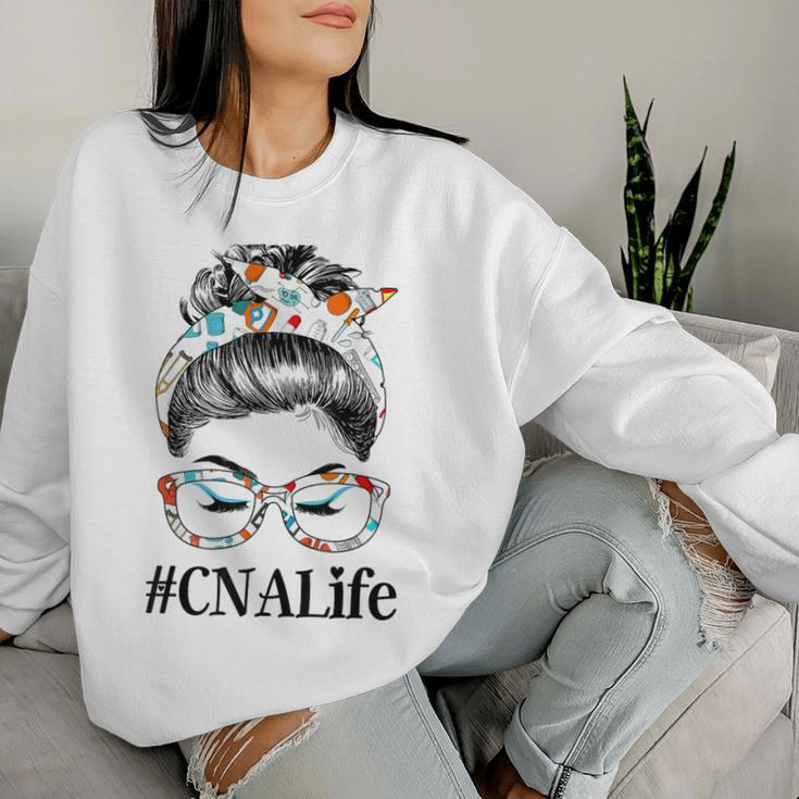Cna Life Messy Hair Woman Bun Healthcare Worker Women Sweatshirt Gifts for Her