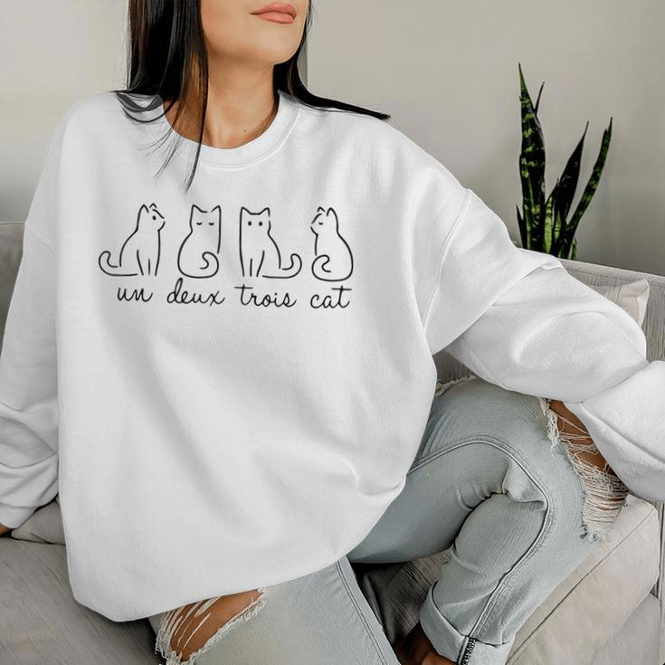 Cute Cat Lover Un Deux Trois Cat Mom Cat Dad Rescue Women Sweatshirt Gifts for Her