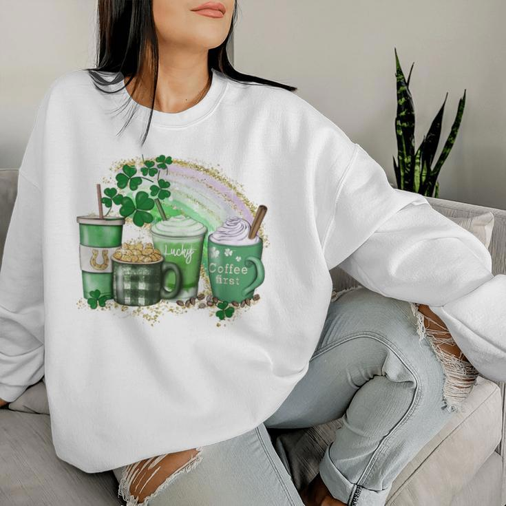 Cute Coffee St Patrick's Day Lucky Latte Green Costume Women Sweatshirt Gifts for Her