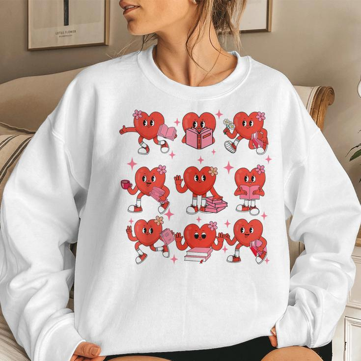 Cute Heart Reading A Book Valentines Day Teacher Book Lovers Women Sweatshirt Gifts for Her