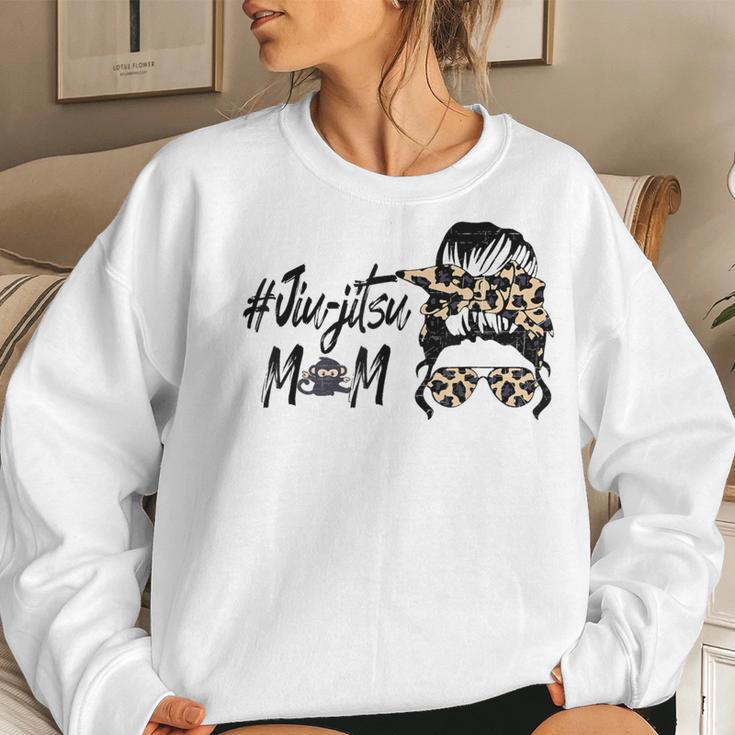 Cute Jiu-Jitsu Mom Leopard Messy Bun Jiu Jitsu Women Sweatshirt Gifts for Her