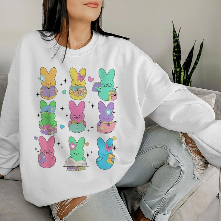 Cute Teacher Bunny Rabbit Reading Easter Bunnies Book Lovers Women Sweatshirt Gifts for Her