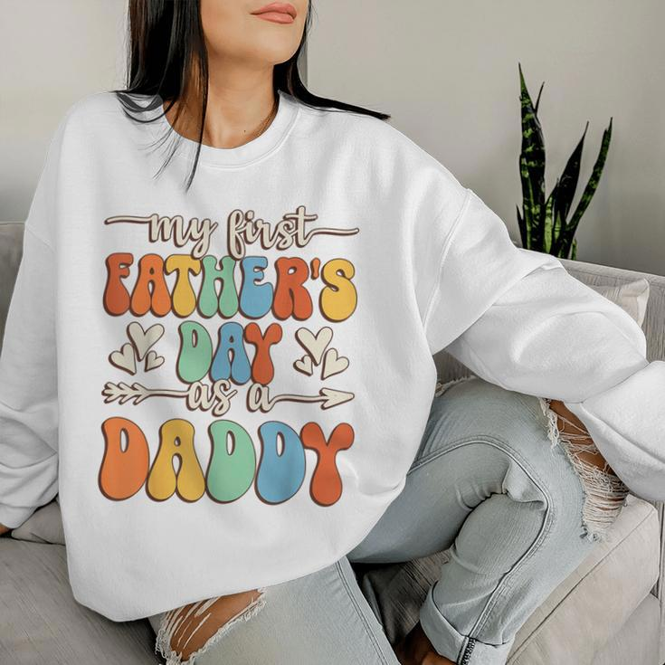 My First Father's Day As A Daddy Retro Groovy Father's Day Women Sweatshirt Gifts for Her