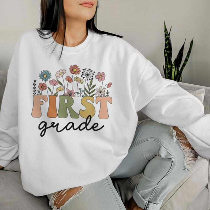 First Grade Teacher Wildflower Back To School Floral Outfits Women Sweatshirt Gifts for Her