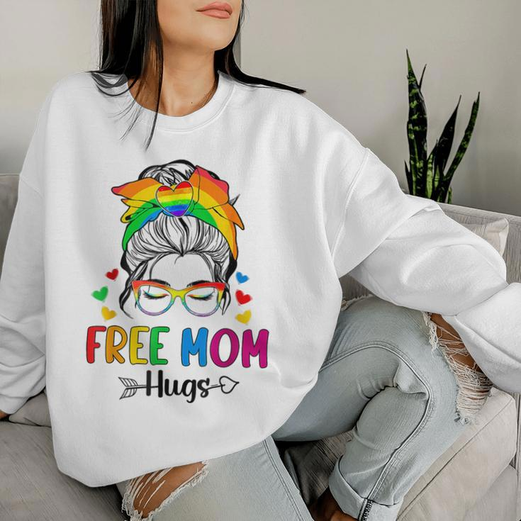 Free Mom Hugs Messy Bun Rainbow Gay Trans Pride Mother Day Women Sweatshirt Gifts for Her