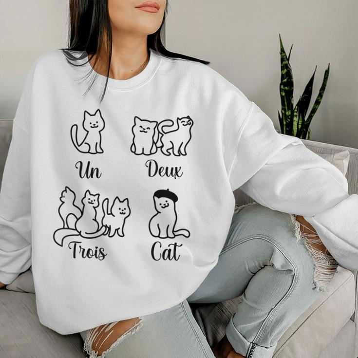 French Teacher Un Deux Trois Cat Family Cat Women Women Sweatshirt Gifts for Her