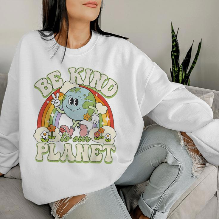 Groovy Earth Day Be Kind To Our Planet Retro Environmental Women Sweatshirt Gifts for Her