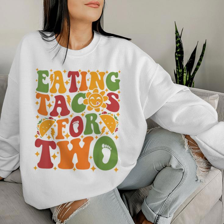 Groovy Pregnant Mom Pregnancy Eating Tacos For Two Women Sweatshirt Gifts for Her