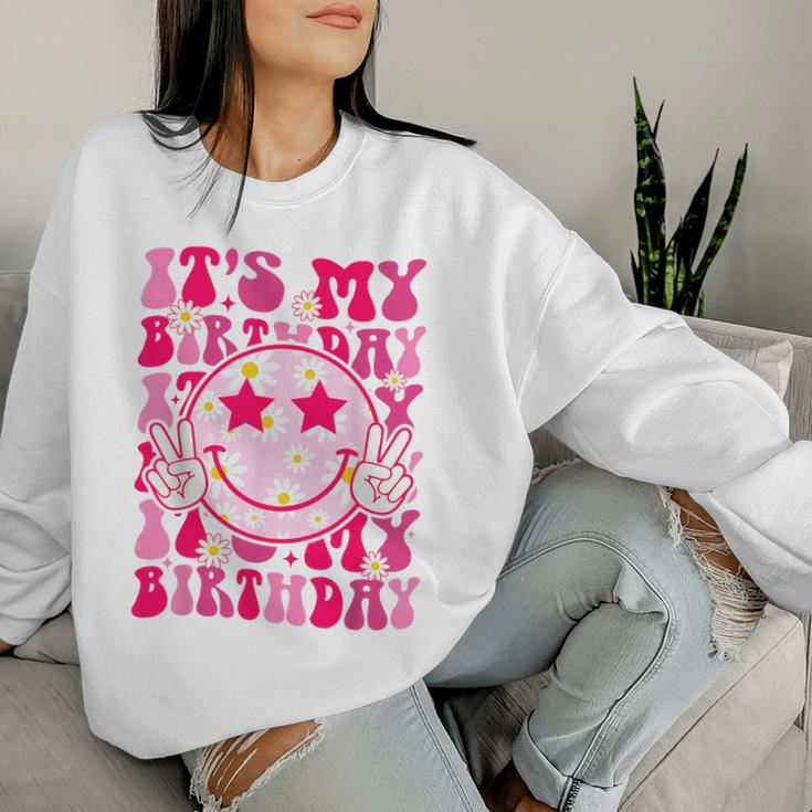 Groovy It's My Birthday Ns Girls Pink Smile Face Women Sweatshirt Gifts for Her