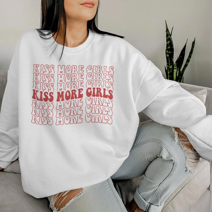 Groovy Kiss More Girls Gay Lesbian Pride Month Lgbt Rainbow Women Sweatshirt Gifts for Her