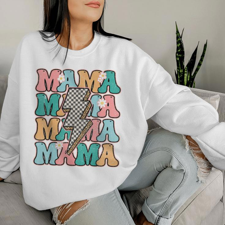 Groovy Mama Checkered Leopard Bolt Lightning Flower Mom Life Women Sweatshirt Gifts for Her